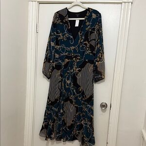 Ann Taylor Teal and Black Long Sleeve Dress